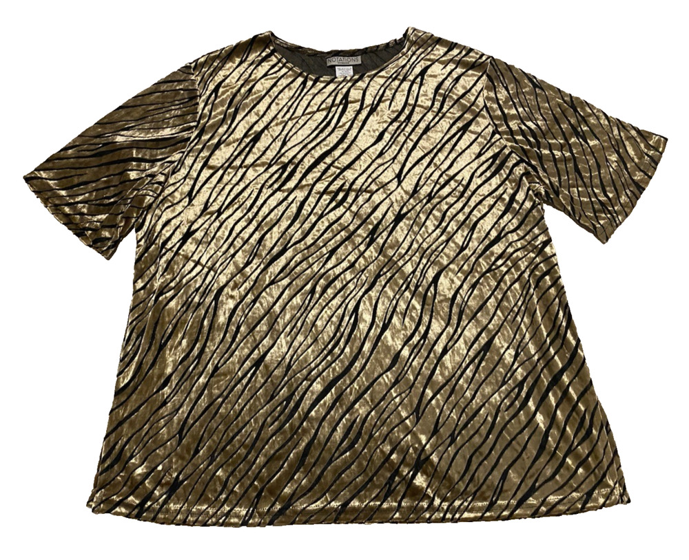 Vtg Notations Woman Gold Glamour Formal Blouse Size 1X Cocktail Party Mob Wife